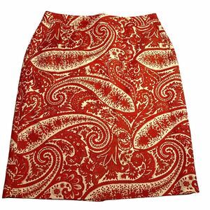 J.CREW Paisley Orange Cotton Stretch Lined Pencil Skirt Size 6